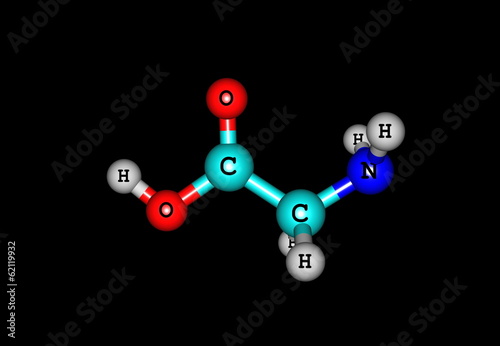 Glycine molecular structure isolated on black photo