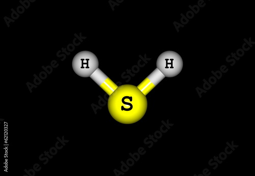 Hydrogen sulfide molecular structure isolated on black