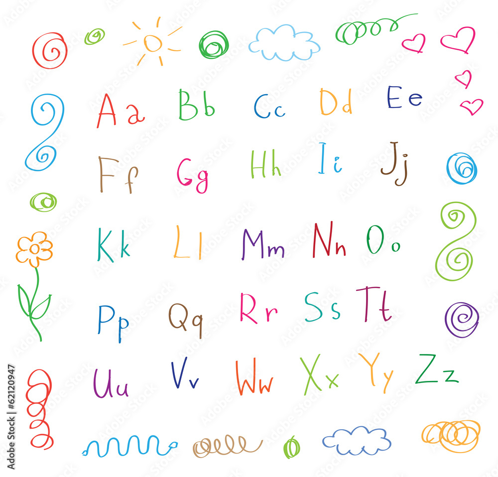 cartoon style alphabet children drawing vector cartoon style alphabet children drawing vector