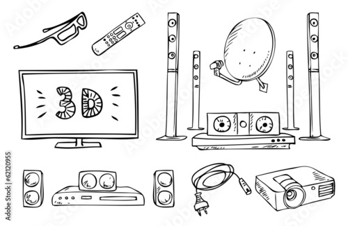 tv and sound household appliances vector set