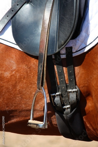 Black leather saddle close up