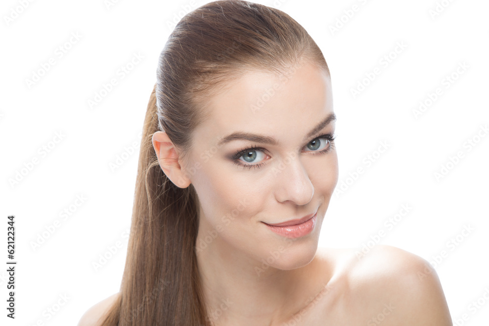 Beautiful woman with long straight hair smiling Beautiful woman with long straight hair smiling