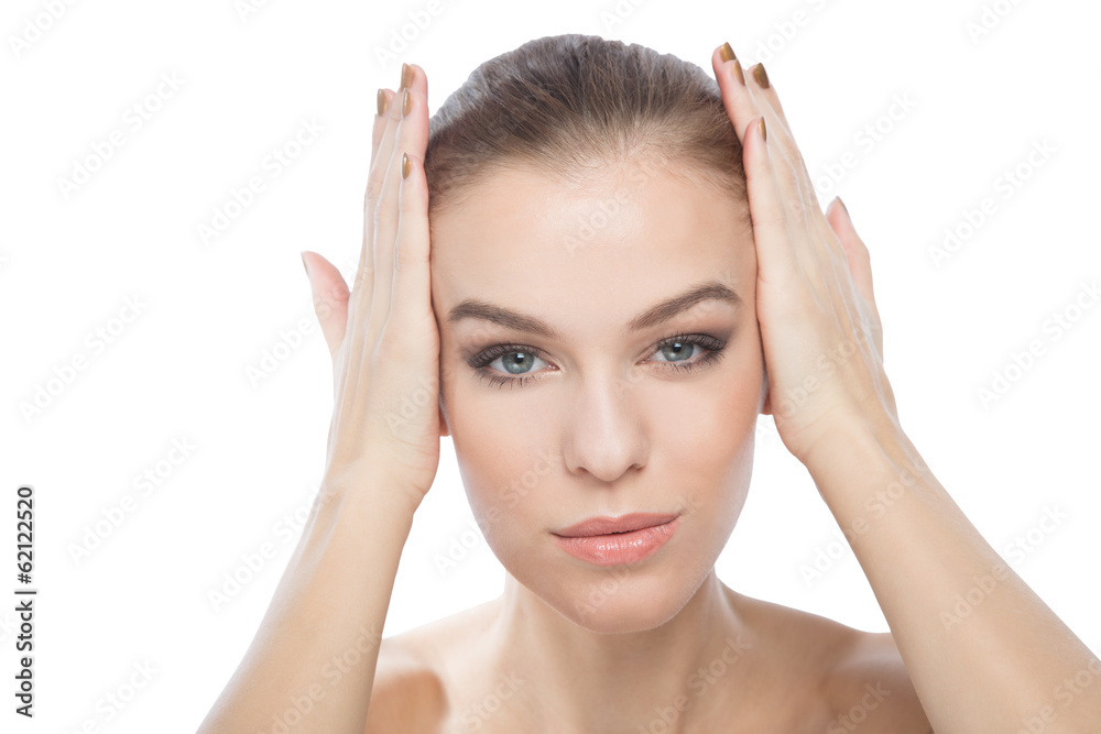 Woman touching or framing her face Woman touching or framing her face