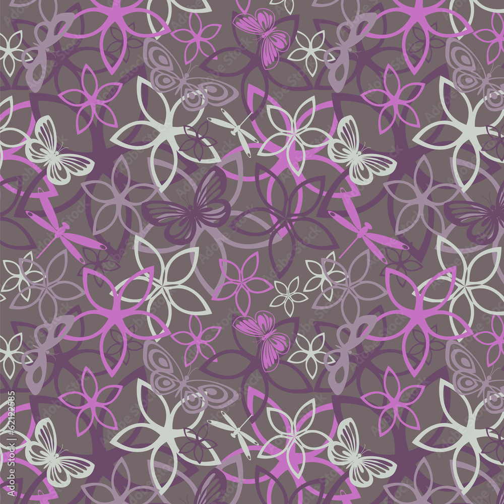 Floral butterfly abstract background, seamless