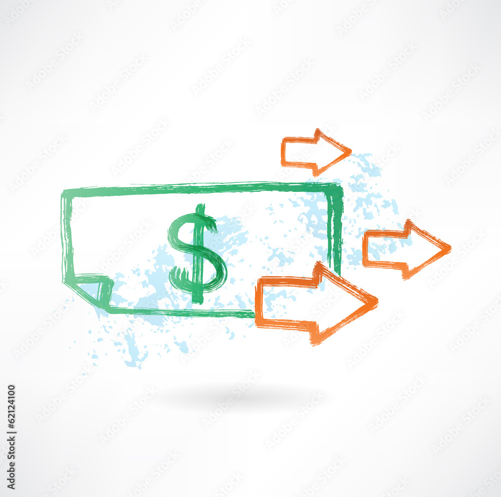 Obraz premium Paper dollar and arrows grunge icon