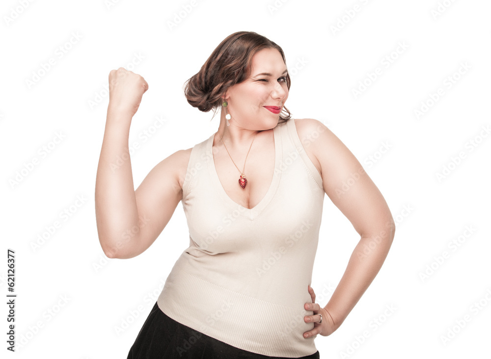 Beautiful plus size woman celebrating success Beautiful plus size woman celebrating success
