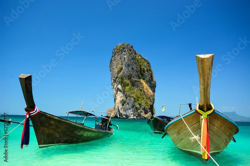 Boat in the beautiful beach in southern Thailand, Phuket, Krabi photo