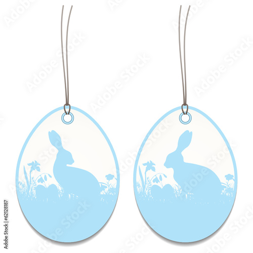 2 Hangtags Easter Bunny Meadow Blue