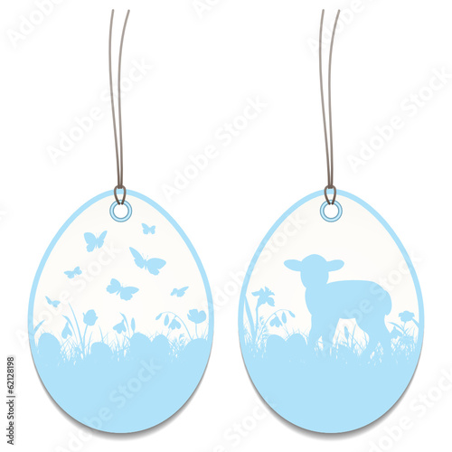 2 Hangtags Easter Lamb Meadow Blue