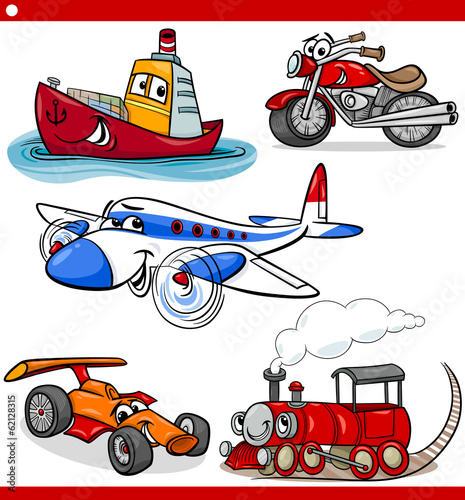 funny cartoon vehicles and cars set