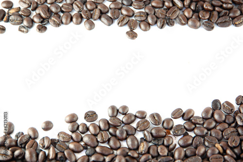 Roasted coffee beans in frame.