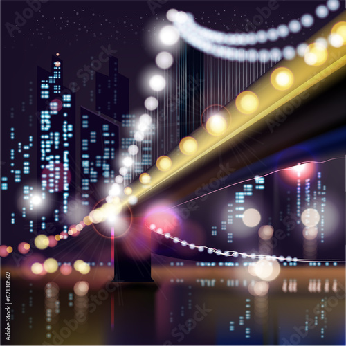 Abstract urban night landscape,parts of buildings and bridge.