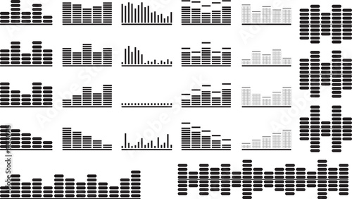 Set of black music equalizer illustrated on white
