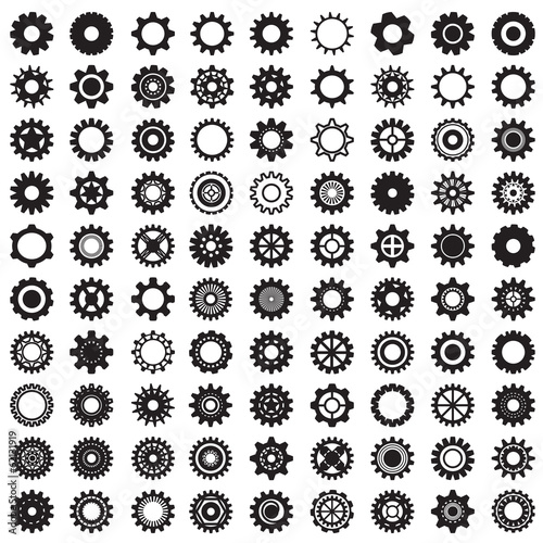 Collection of gear wheels isolated on white background photo