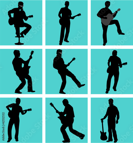 guitar player silhouette set