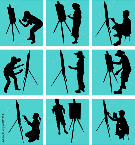 artist paints at easel