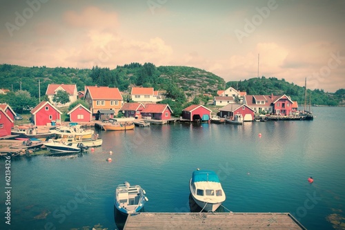 Norway harbor - Skjernoya island. Cross processed color tone.