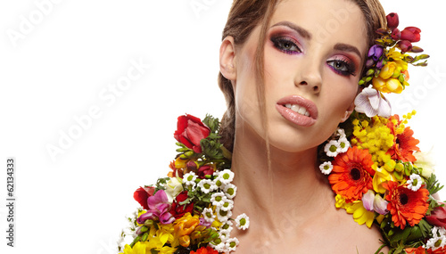 portrait of a woman dressed in spring flowers