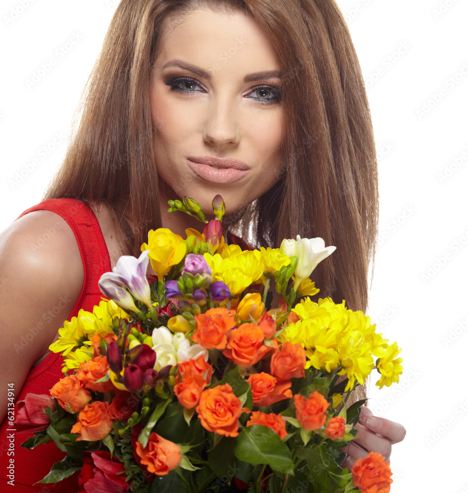 Beautiful girl with spring flower. Isolated. Beautiful girl with spring flower. Isolated.