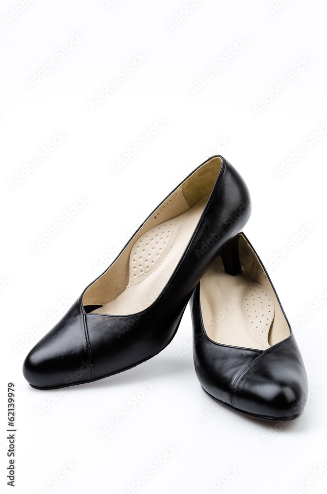 leather black shoes women isolated white background leather black shoes women isolated white background