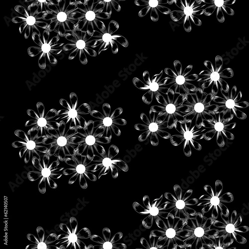 vector seamless black and white background pattern of daisies