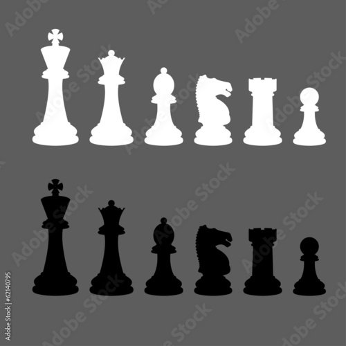 Complete set of vector silhouettes chess pieces