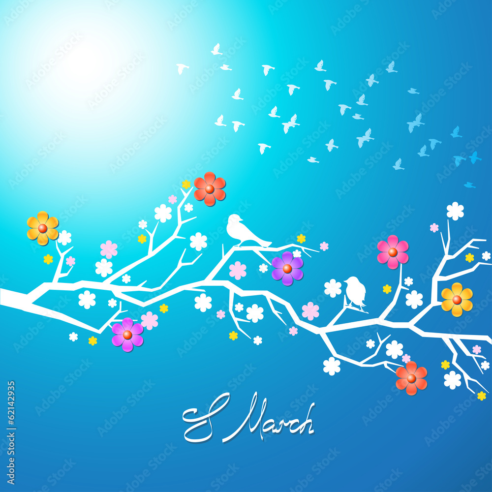 spring birds singing on a flowering branch spring birds singing on a flowering branch