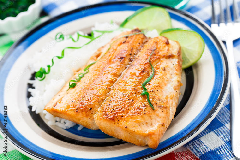 Baked salmon with rice