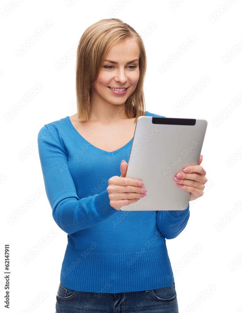 smiling girl with tablet pc computer