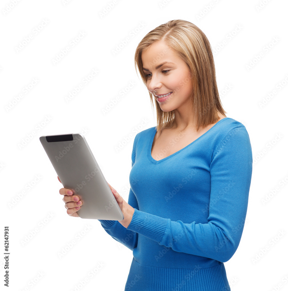 smiling girl with tablet pc computer