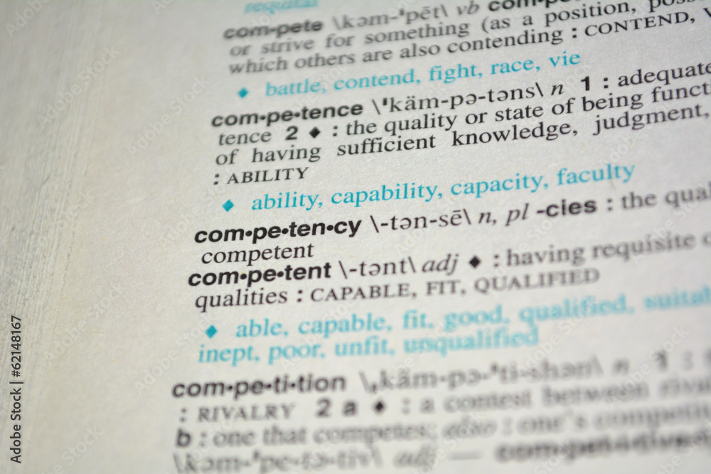 Naklejka premium Dictionary definition of the word competency