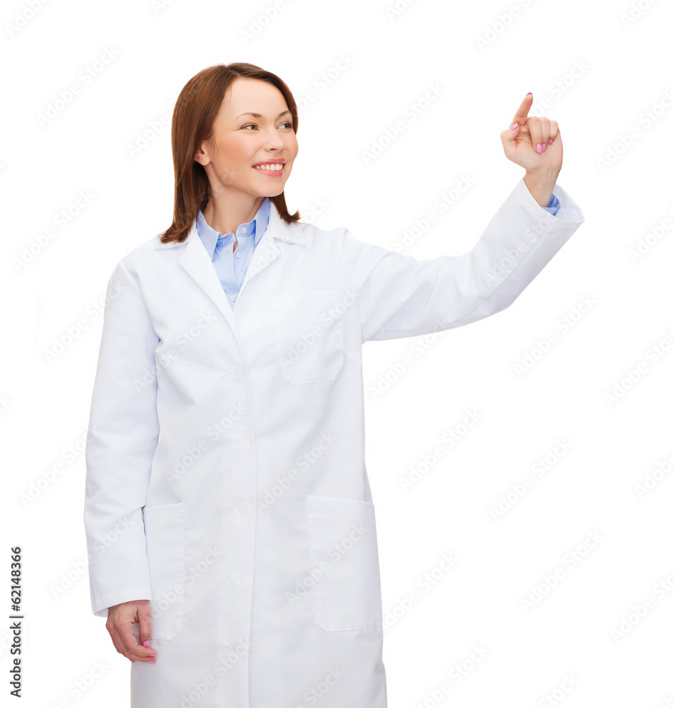 doctor pointing to something or pressing button doctor pointing to something or pressing button