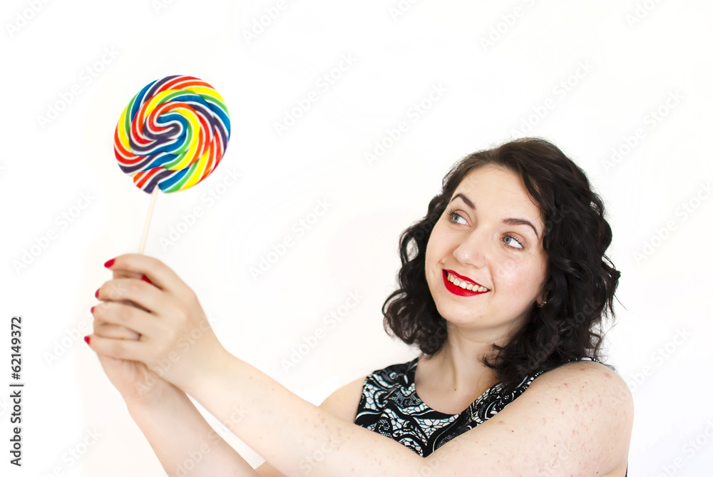 retro woman with a lollipop