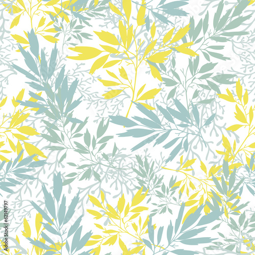Vector gray and yellow leaves silhouettes seamless pattern