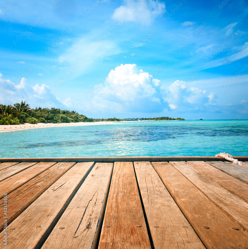 Fototapeta premium Jetty, beach and jungle - vacation background