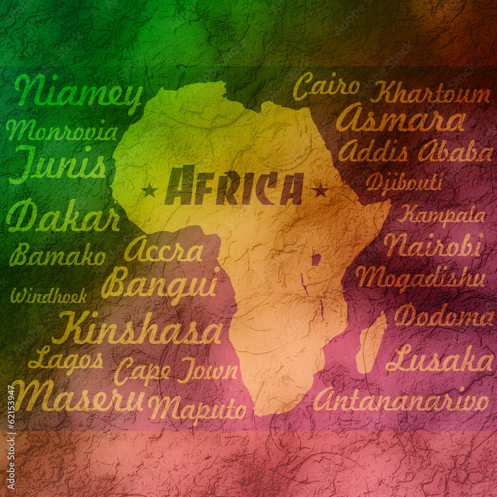 africa map silhouette with cities names
