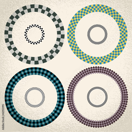 Vector: colorful checkered circle frame background with center i