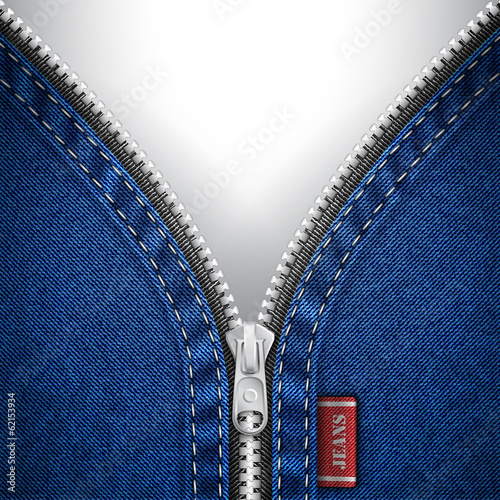 Denim background with open zipper