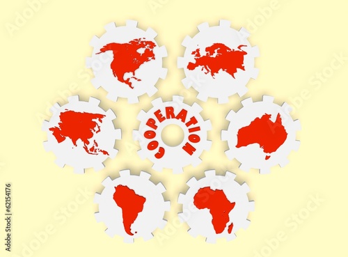 continent silhouettes on gears