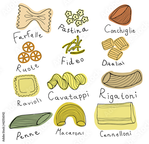 Pasta collection drawings vector set
