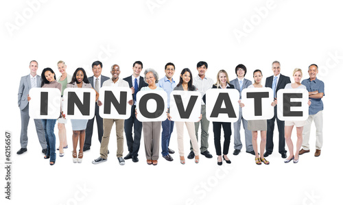 Group of Multiethnic Business People Holding Word Innovate