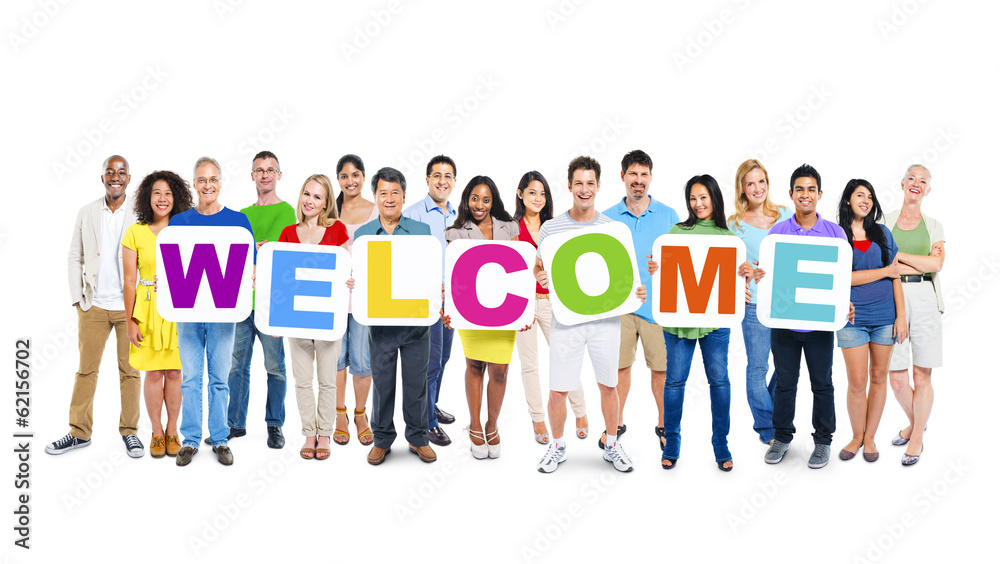 Multiethnic Group of World People Holding Word Welcome
