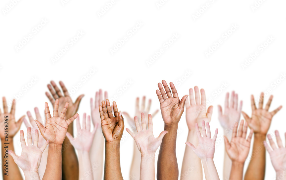 Group of Multiethnic World People's Arms Raised Group of Multiethnic World People's Arms Raised