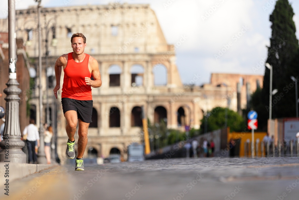 Running runner man by Colosseum, Rome, Italy