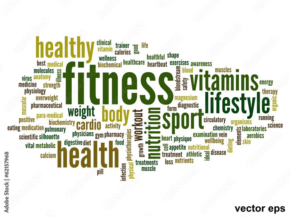 Vector conceptual fitness health word cloud Vector conceptual fitness health word cloud