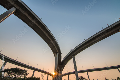 Elevated expressway. The curve of suspension bridge, Thailand. photo