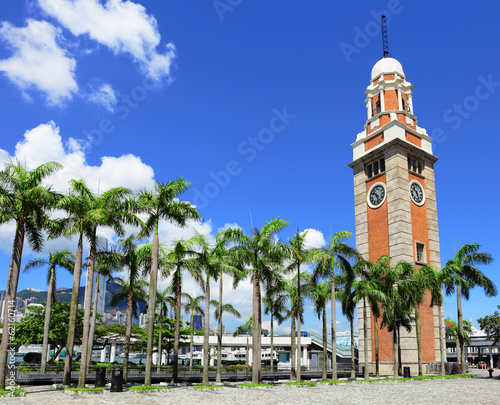 Clock tower in Hong Kong with clear blue sky