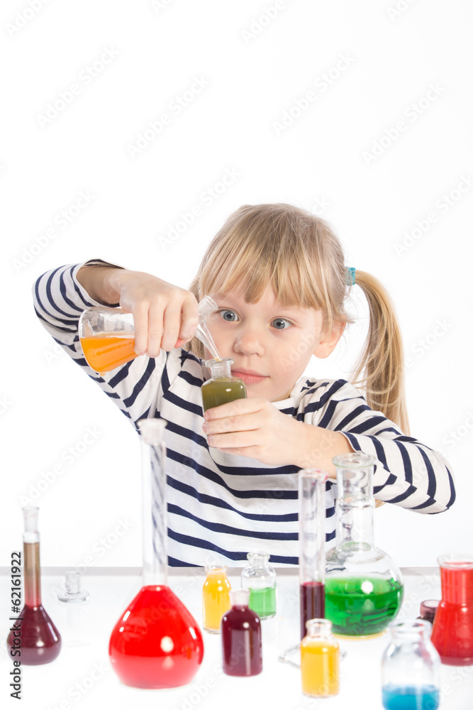 Child in chemistry class, chemistry lesson Child in chemistry class, chemistry lesson