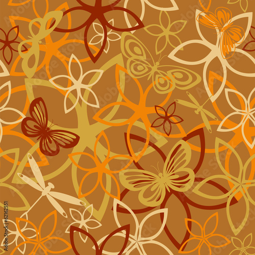 Floral butterfly abstract background, seamless
