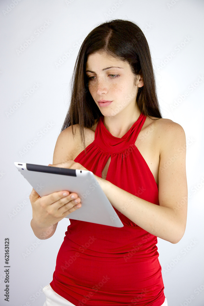 Serious professional worker woman with tablet Serious professional worker woman with tablet